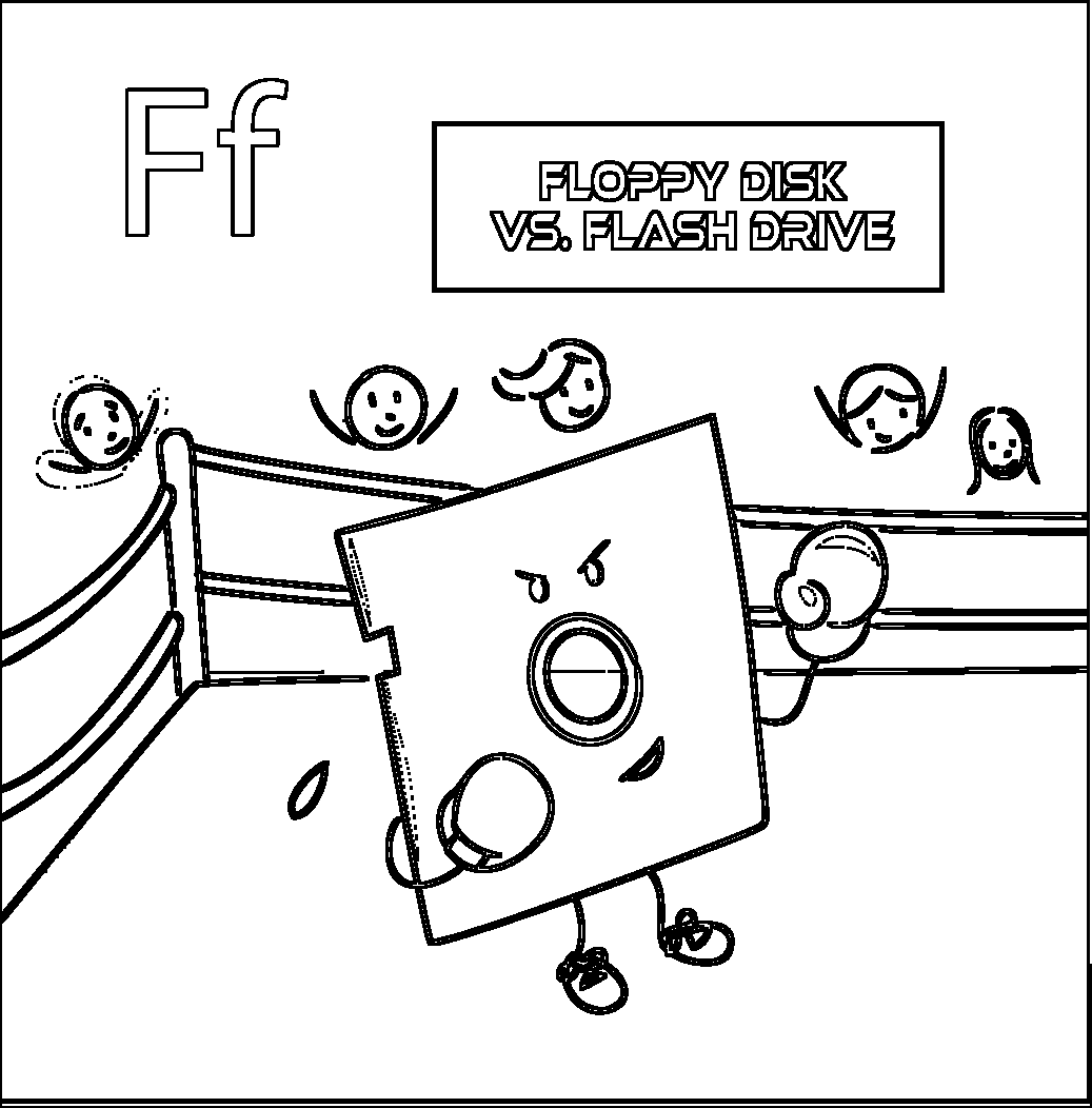 Floppy Disk vs Flash Drive printable coloring page