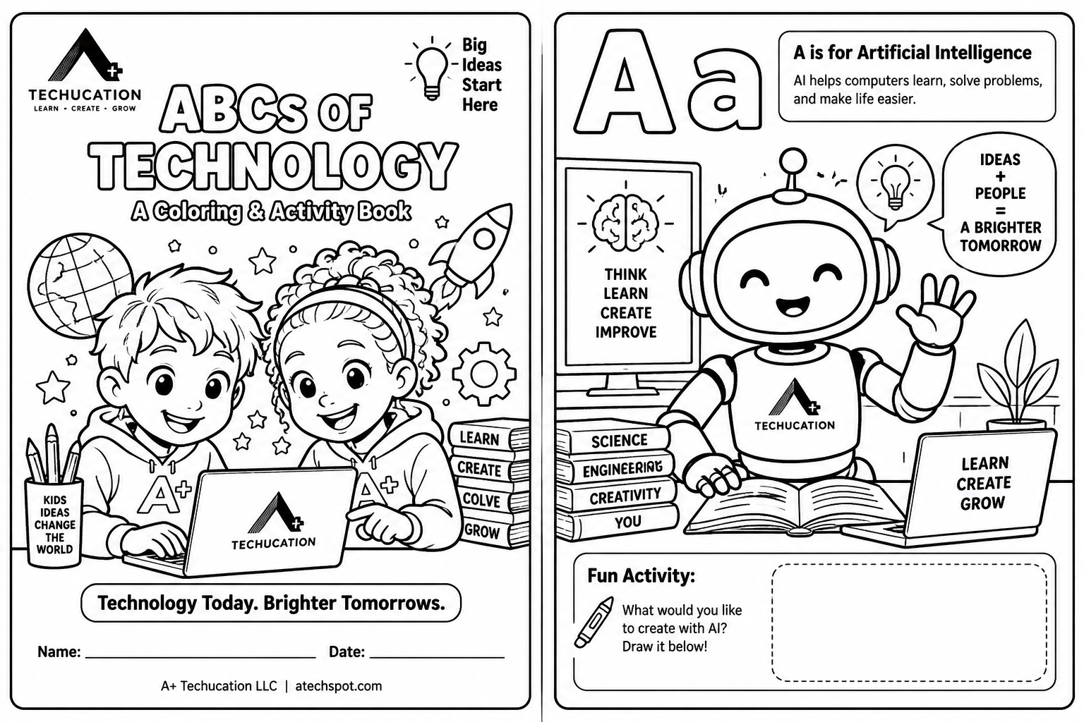 ABC's of Technology coloring book style reference